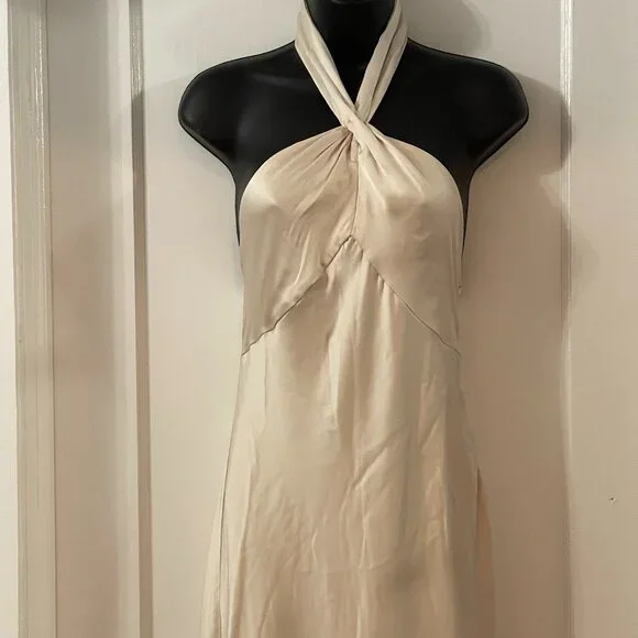 🌙 Anthropologie Halter Satin Maxi Dress – Noir Glam Luxe 🖤 - Picture 11 of 16